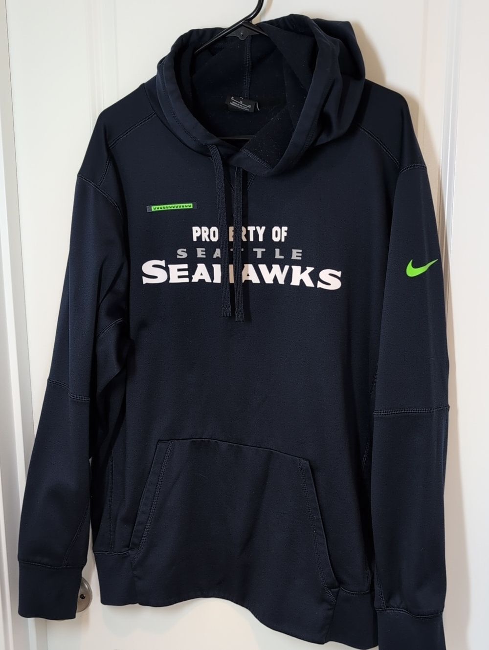 Nike Navy Seattle Seahawks Pullover Hoodie with Neon Green Accents